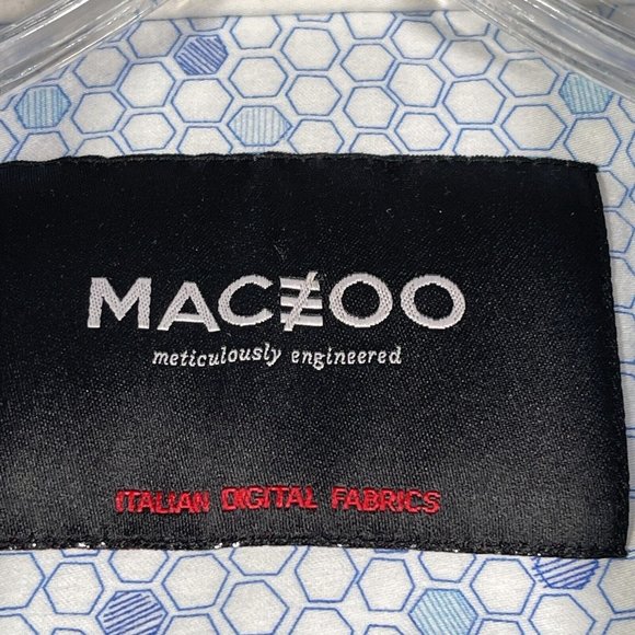 Maceoo Mens Button‎ Up Shirt Size 2XL Blue White Geometric Print Long Sleeve - Picture 7 of 10